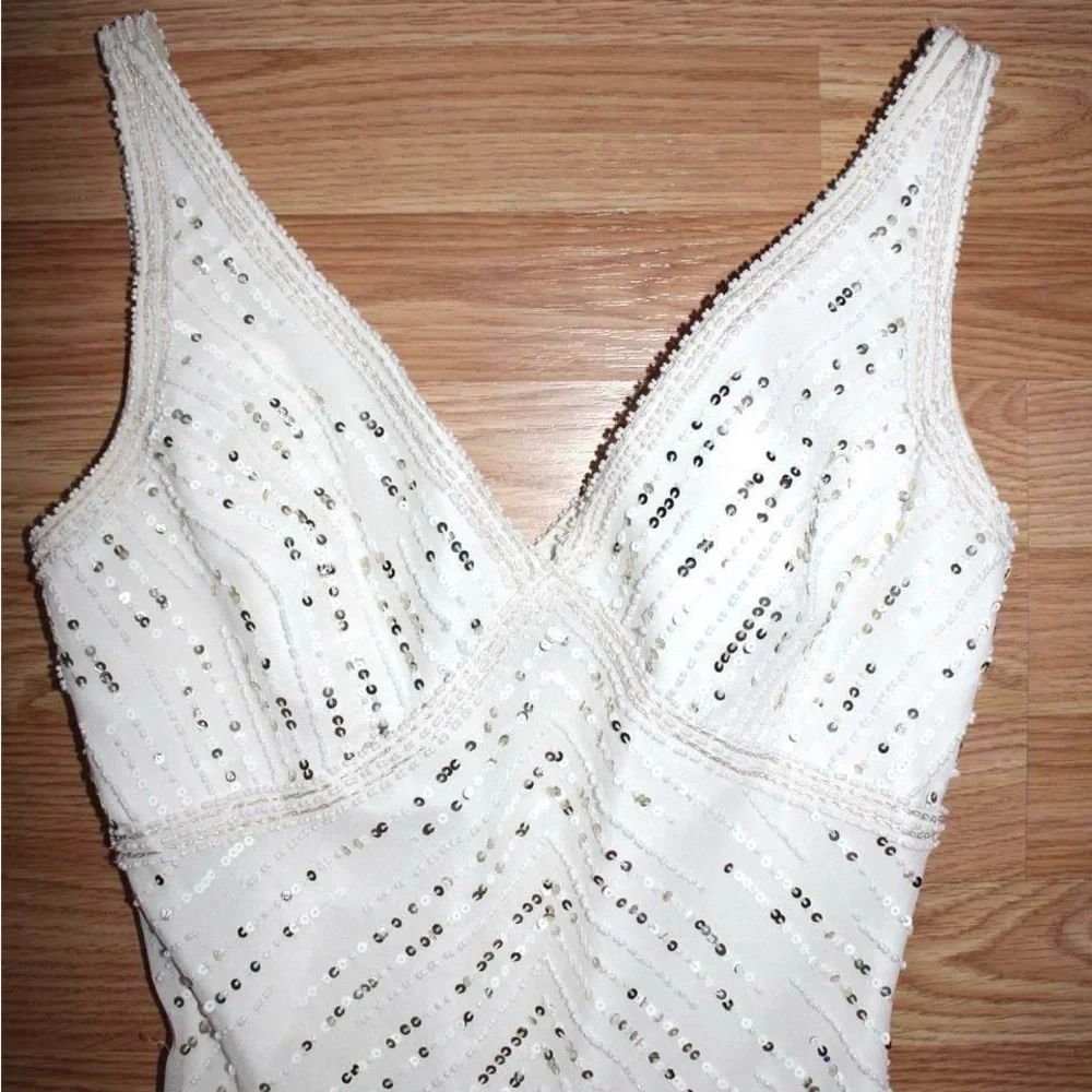 Aidan Mattox White Beaded V-Neck Prom Dress - Picture 3 of 8